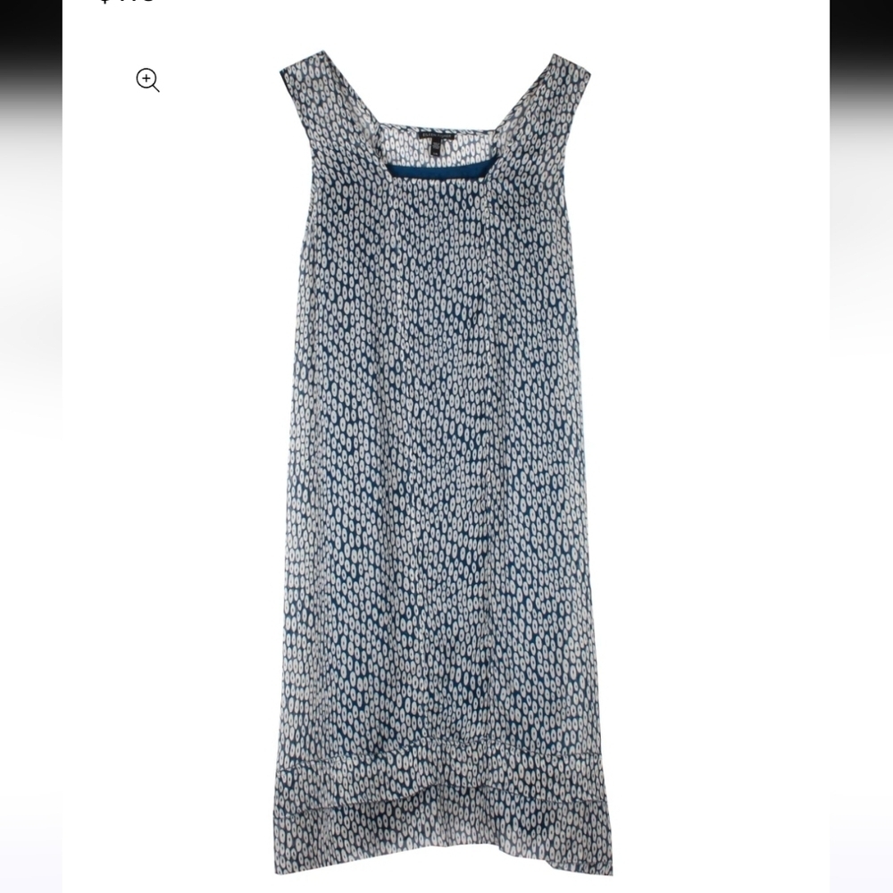 Eileen Fisher 100% Silk slip sheath dress floral abstract midi maxi navy cottage